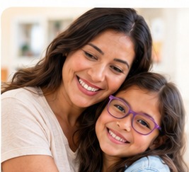 Parent with child wearing glasses